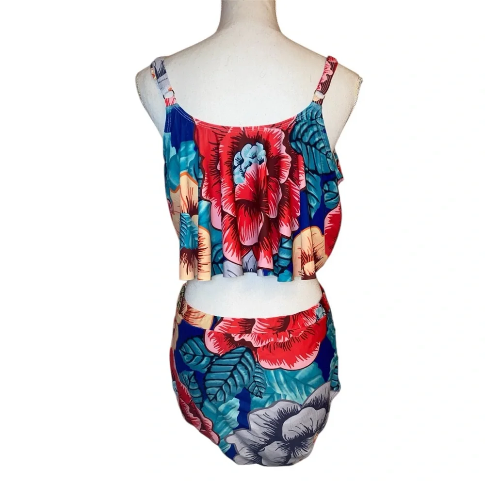 AVIDLOVE Two Piece Swimsuit Crop Top High Waist Bottoms Tropical Floral XL - Picture 4 of 4